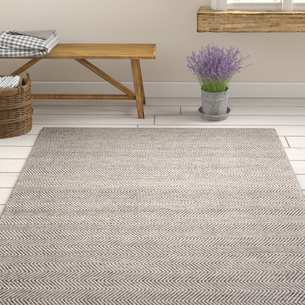 Gracie Oaks Allister Chevron Handwoven Jute/Sisal Gray Area Rug